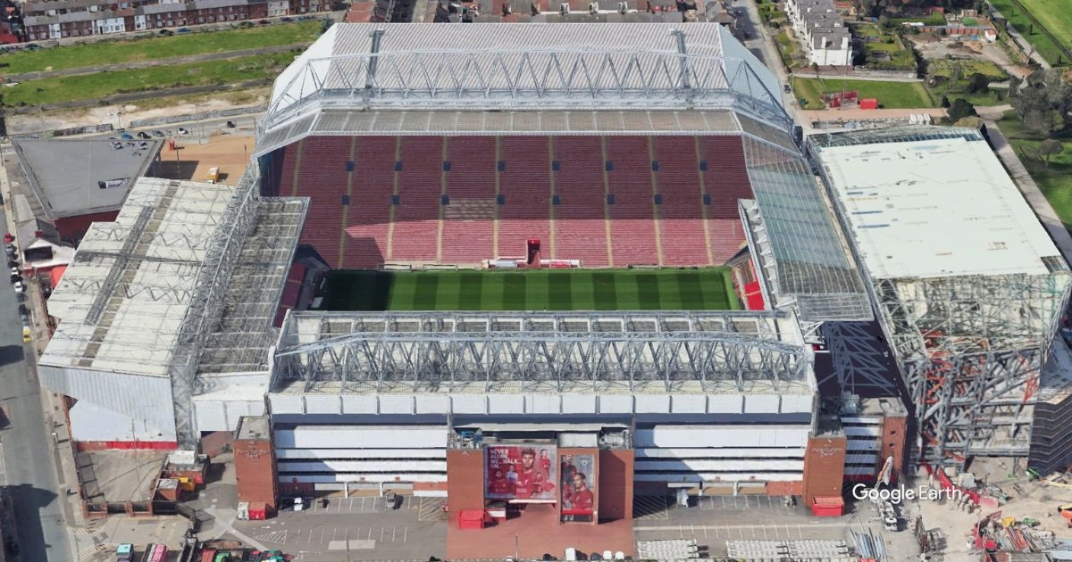 Aerial View of  Anfield Stadium Liverpool Football Club