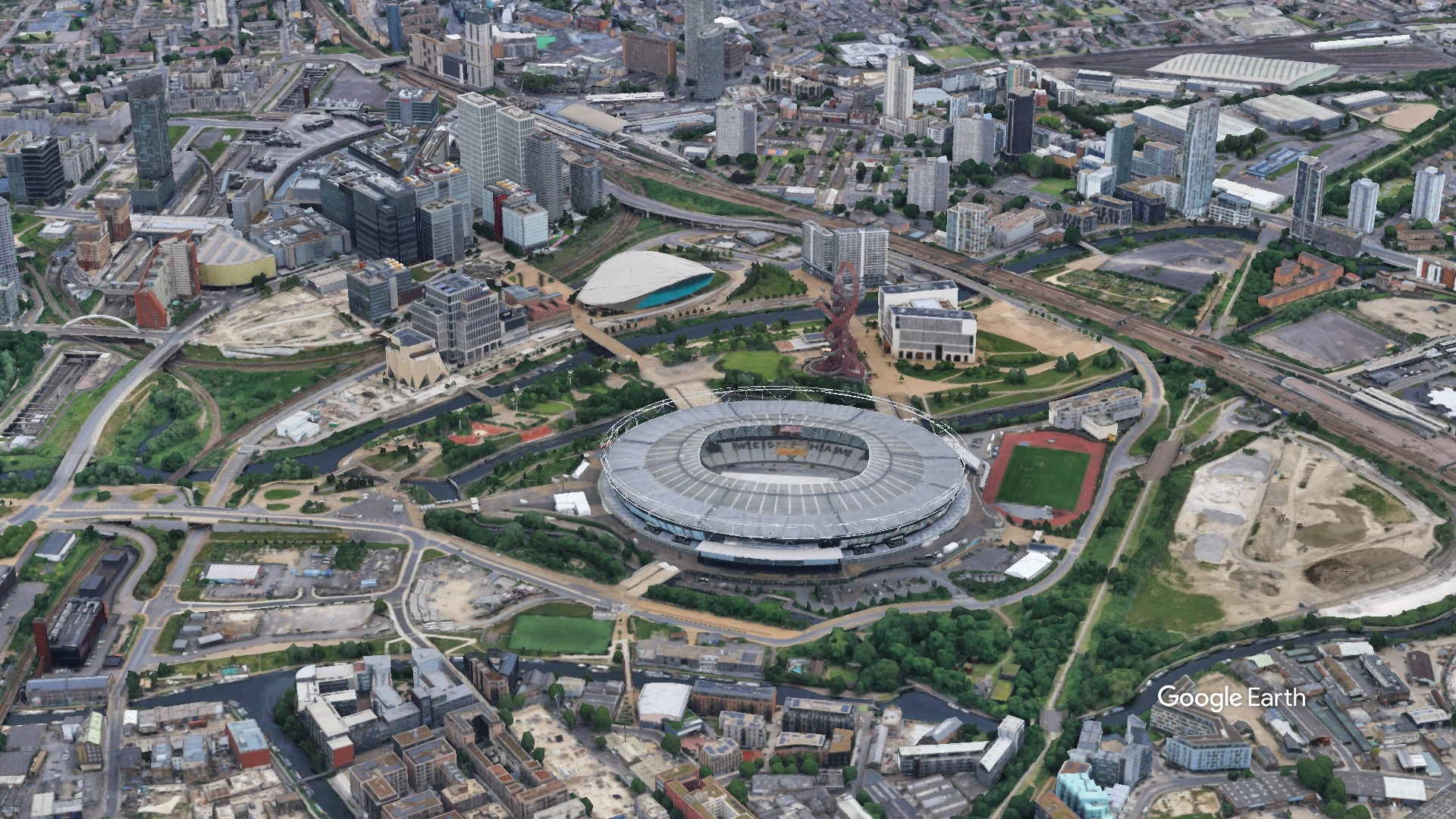 Aerial View of London Stadium West Ham Football Club