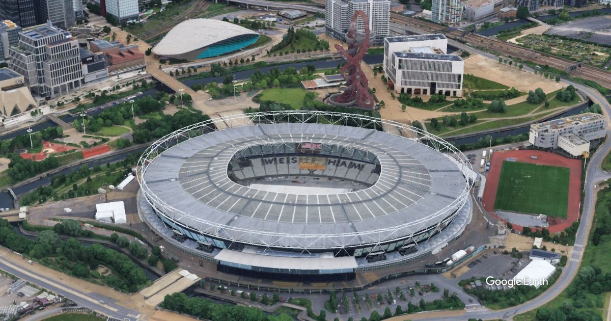 Aerial View of London Stadium West Ham Football Club